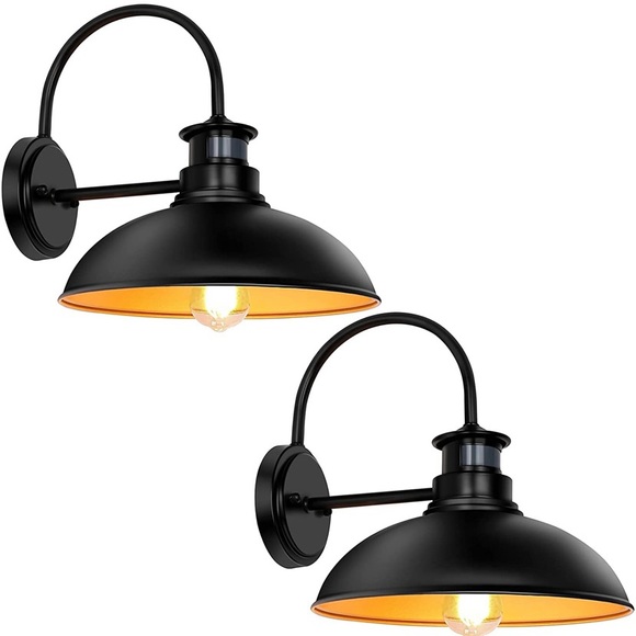 2x Motion Sensor Outdoor Lights, 3 Lighting Modes Farmhouse Barn Light 2pk Black - Picture 1 of 9